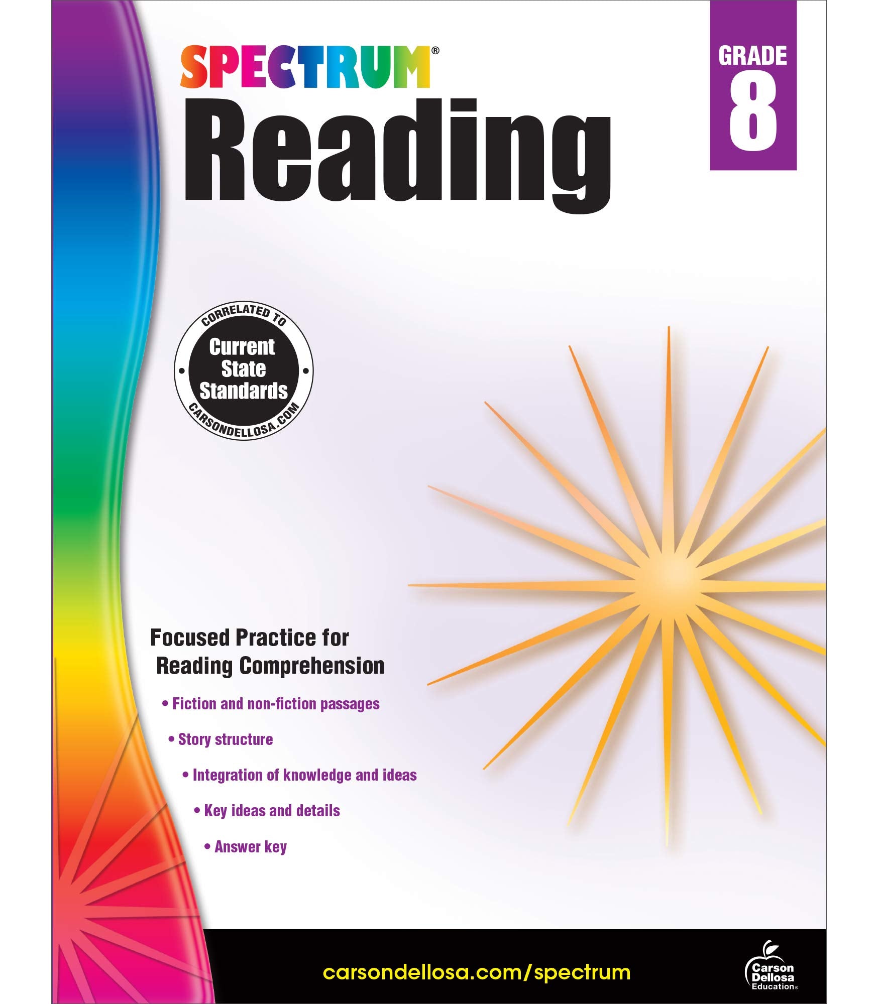 Spectrum Grade 8 Reading Workbook, Middle School Books With Nonfiction and Fiction Passages and Learning Activities, Classroom o,New