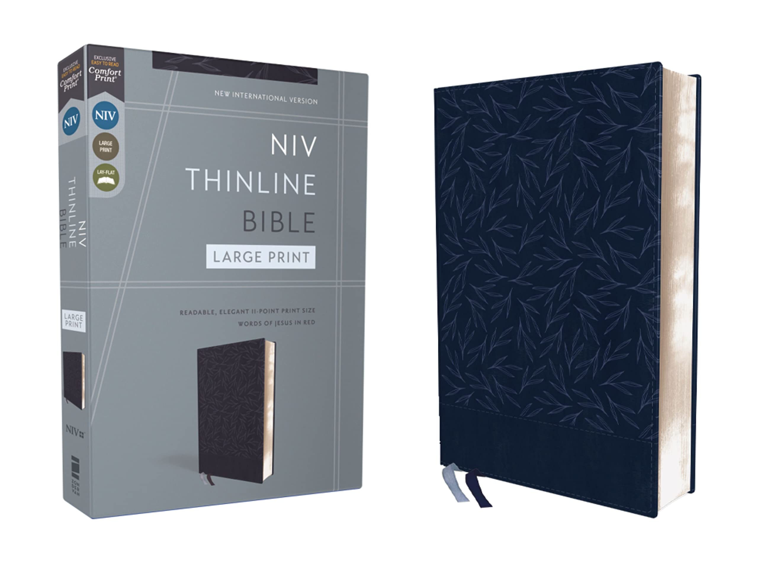 Niv, Thinline Bible, Large Print, Leathersoft, Navy, Red Letter, Comfort Print,Used