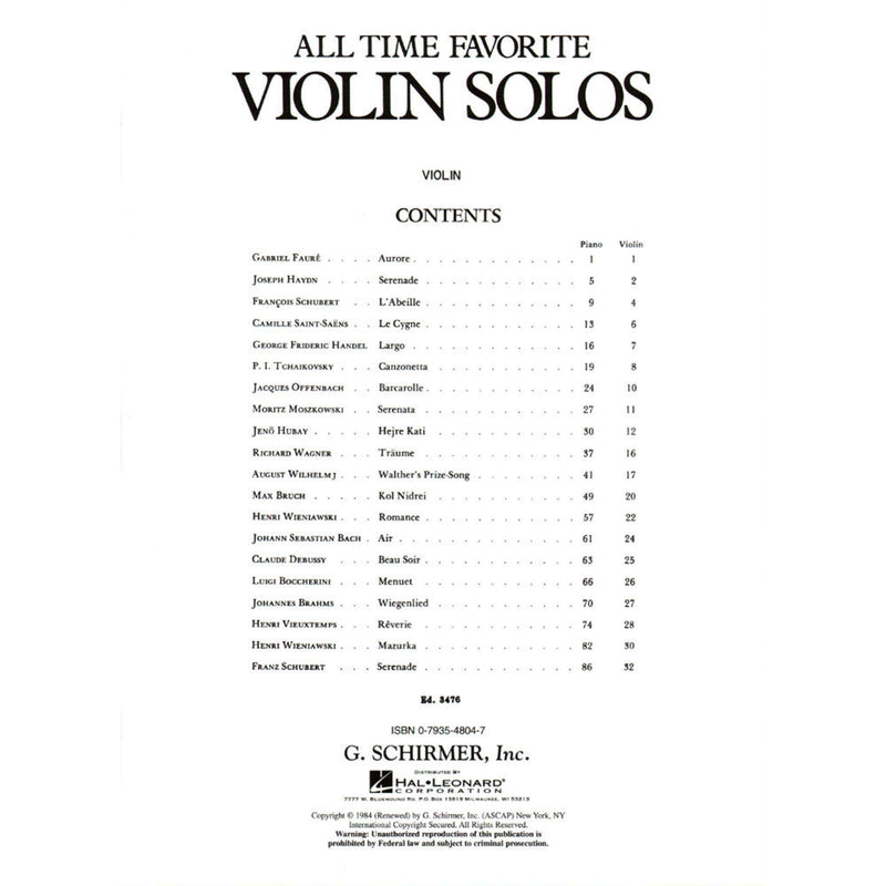 All Time Favorite Violin Solos: Violin and Piano,Used