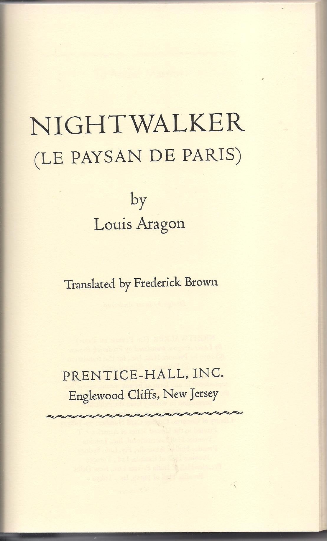 Nightwalker (Le Paysan De Paris) (New Library Of French Classics),Used