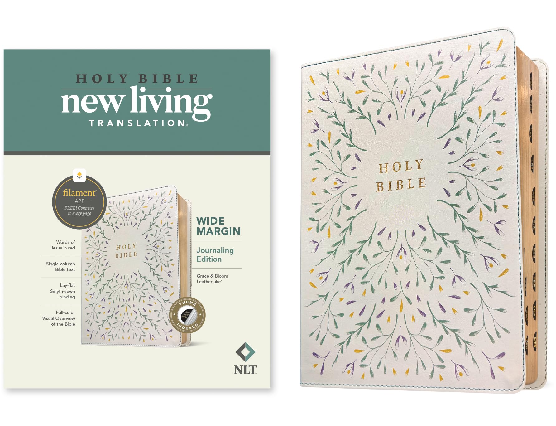 Nlt Wide Margin Bible, Filament Enabled (Leatherlike, Grace & Bloom, Indexed, Red Letter)