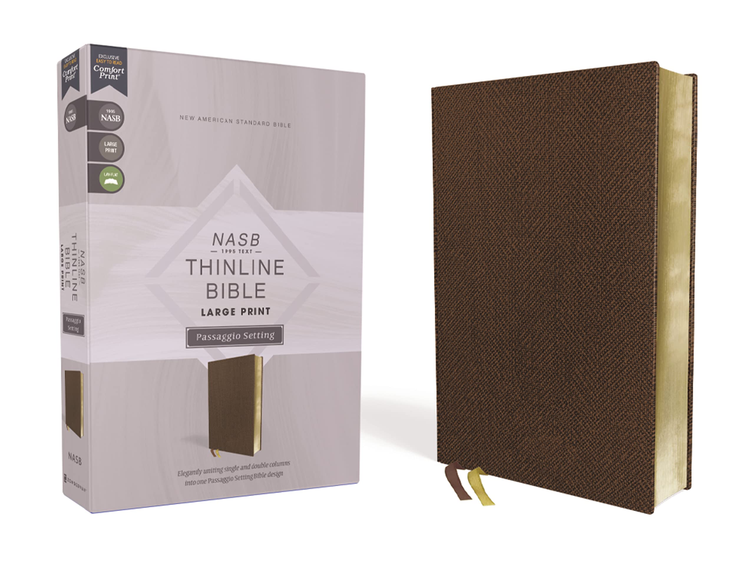 NASB, Thinline Bible, Large Print, Passaggio Setting, Leathersoft, Brown, Red Letter, 1995 Text, Comfort Print: Elegantly unitin,New