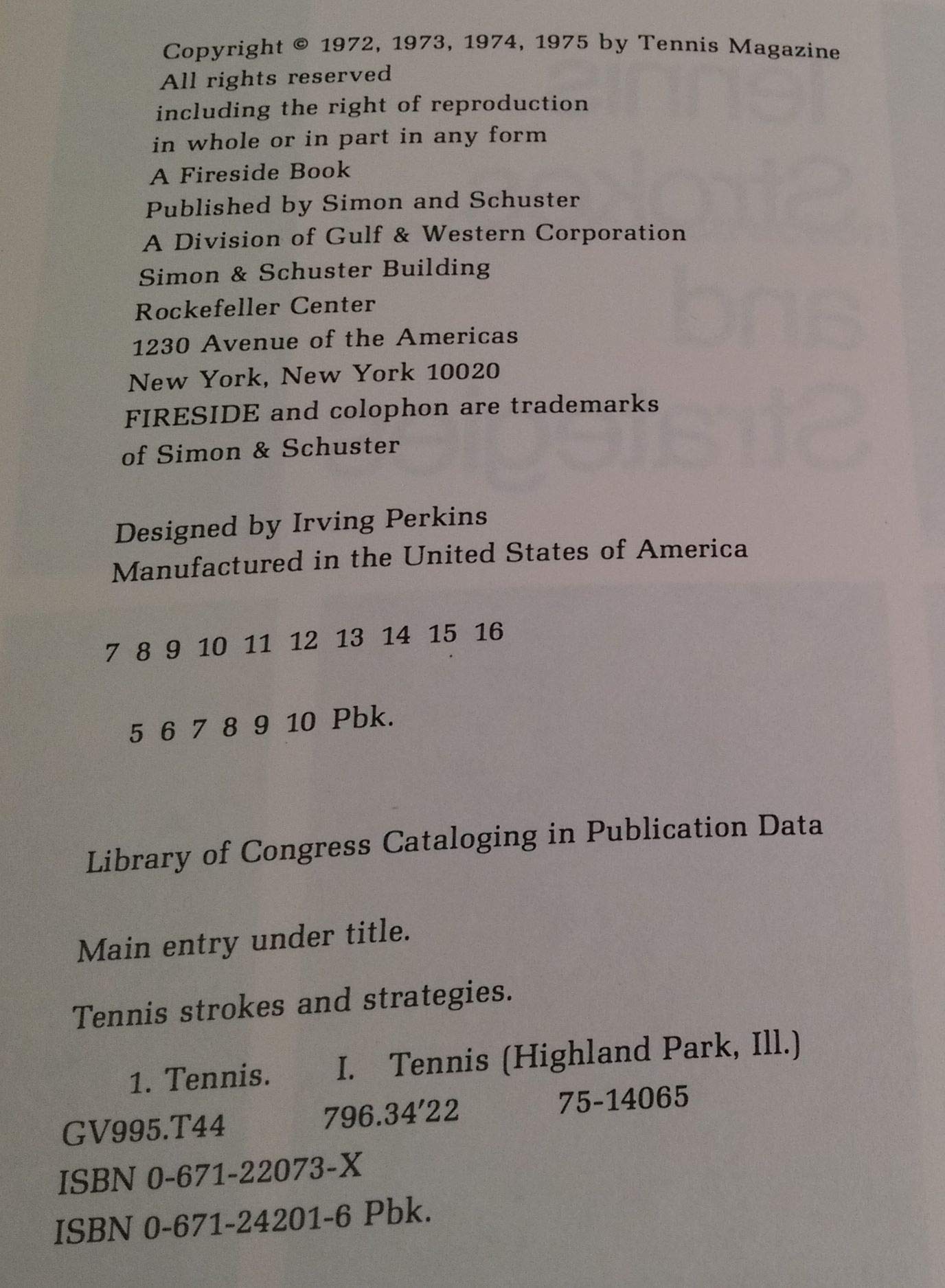 Tennis Strokes and Strategies,Used