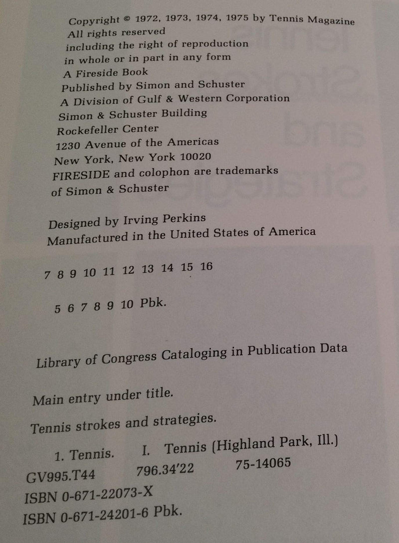 Tennis Strokes and Strategies,Used