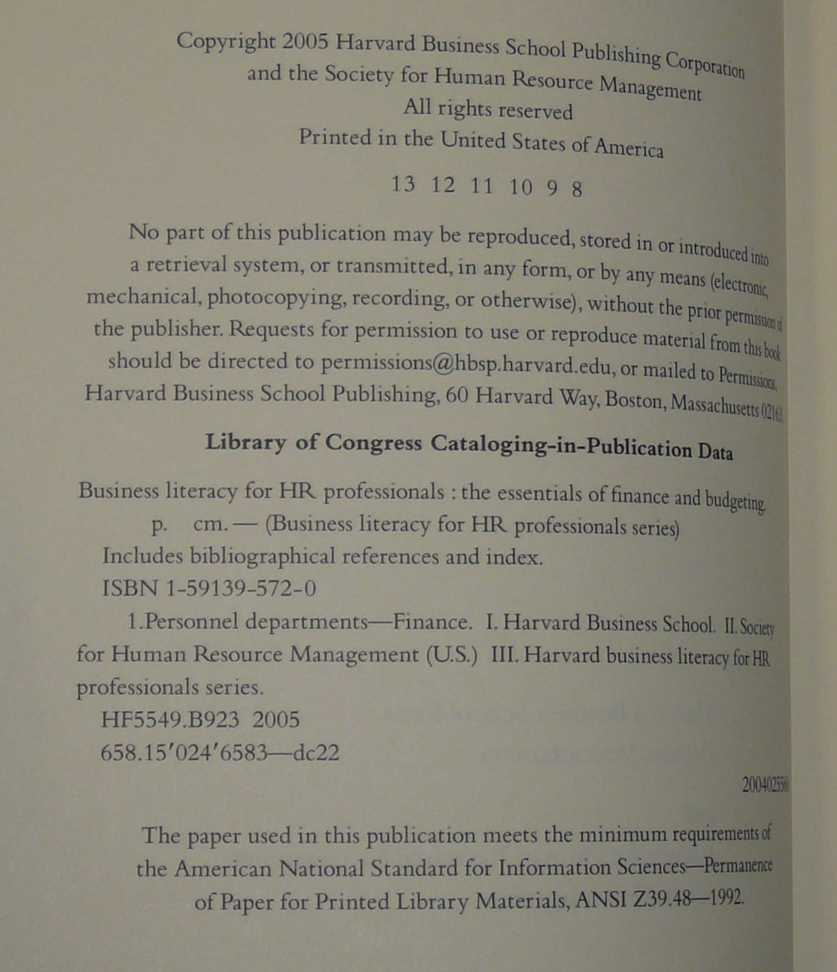 The Essentials Of Finance And Budgeting (Business Literacy for HR Professionals),Used