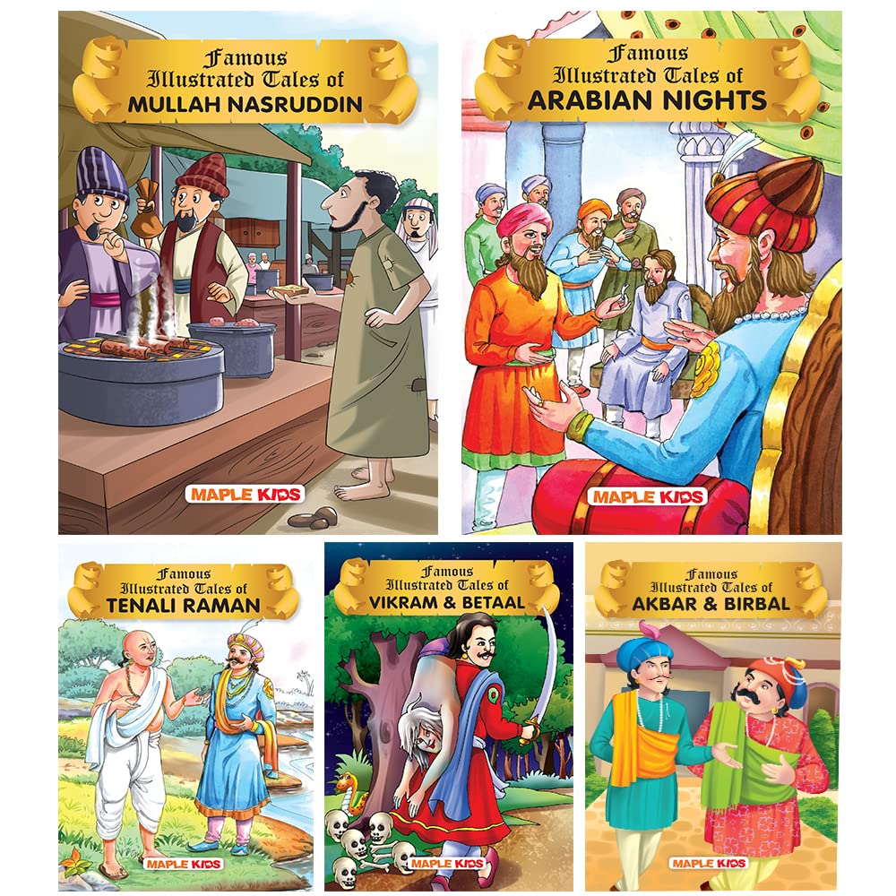 Witty Tales (Illustrated) (Set Of 5 Books With 90 Moral Stories) - Tenali Raman, Vikram & Betaal, Akbar & Birbal, Mullah Nasruddin, Arabian Nights