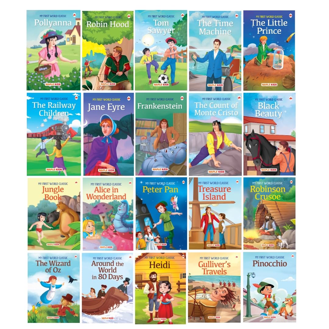 Story Books For Kids - World Classic (Abridged) (Set Of 20 Books) (Illustrated) - Alice In Wonderland, Tom Sawyer, Robin Hood Etc., 3 Years To 10 Years Old Kids - Bedtime Stories