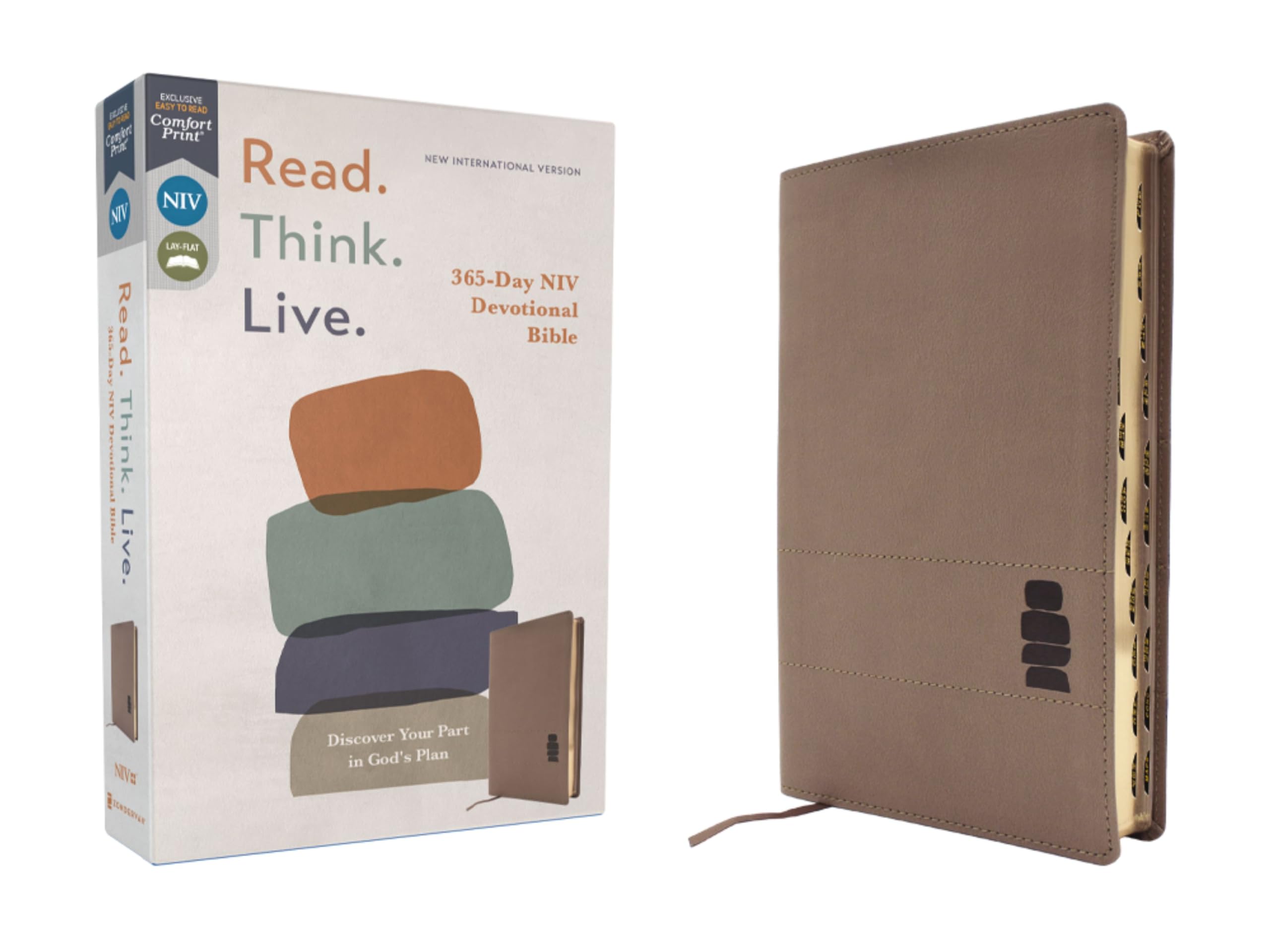 Niv, Read. Think. Live., Leathersoft, Brown, Thumb Indexed, Comfort Print: 365Day Niv Devotional Bible  Discover Your Part In