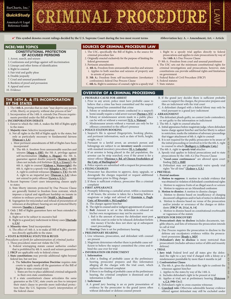 Criminal Procedure (Quickstudy Law),Used