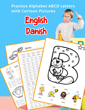 English Danish Practice Alphabet ABCD letters with Cartoon Pictures: v dansk alfabet bogstaver med Cartoon Pictures (English Alp,Used