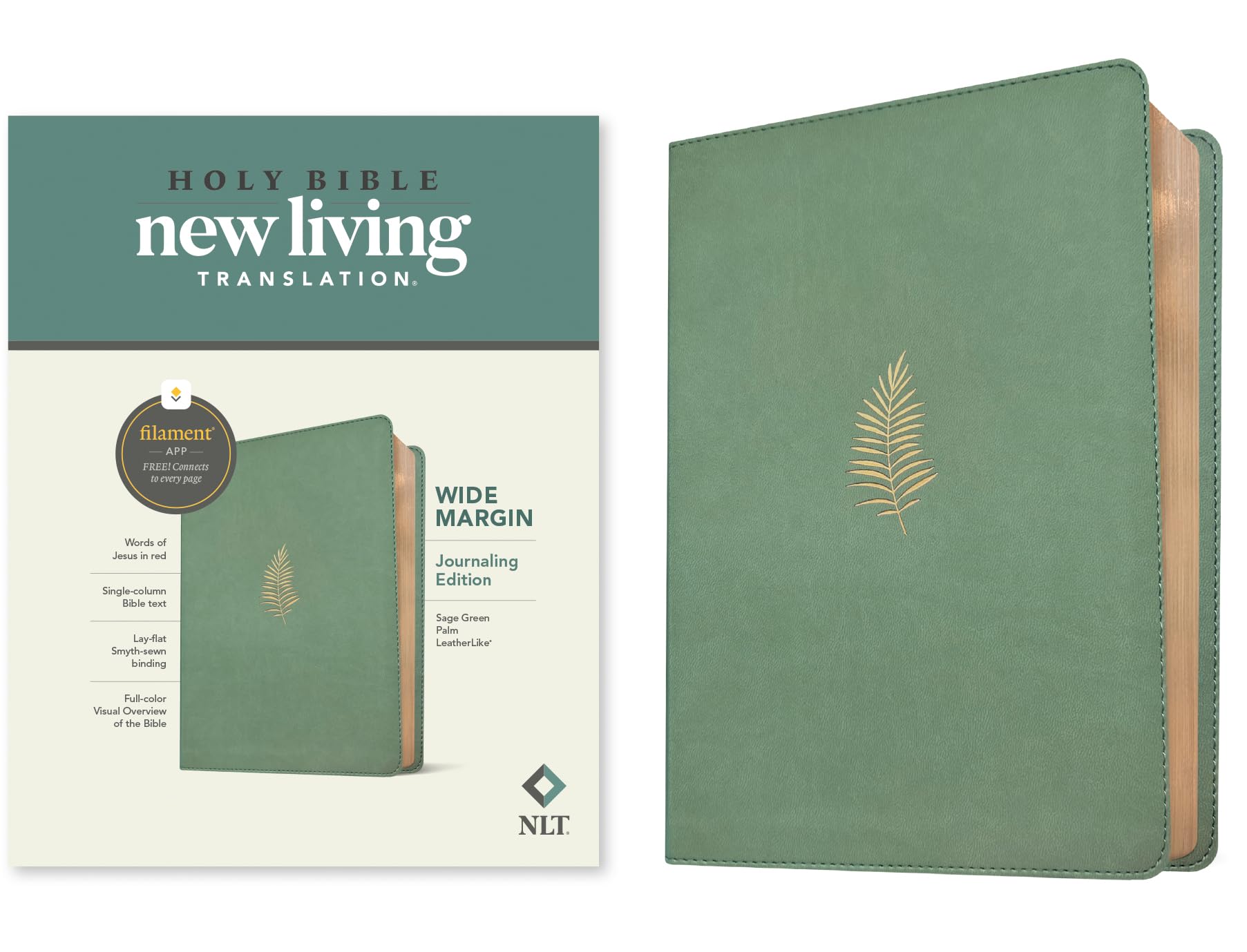Nlt Wide Margin Bible, Filament Enabled (Leatherlike, Sage Green Palm, Red Letter)