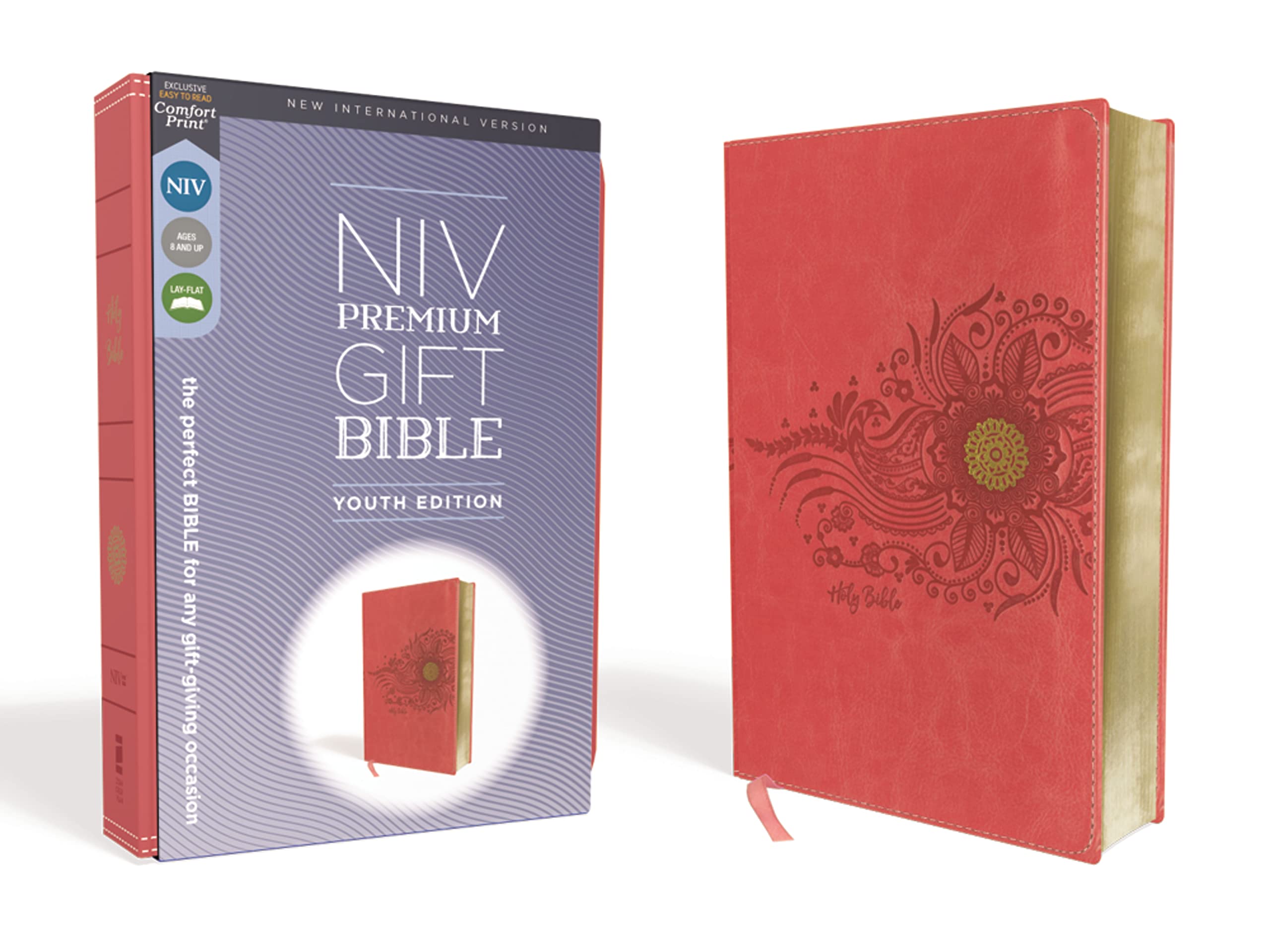 NIV, Premium Gift Bible, Youth Edition, Leathersoft, Coral, Red Letter, Comfort Print: The Perfect Bible for Any GiftGiving Occ,New