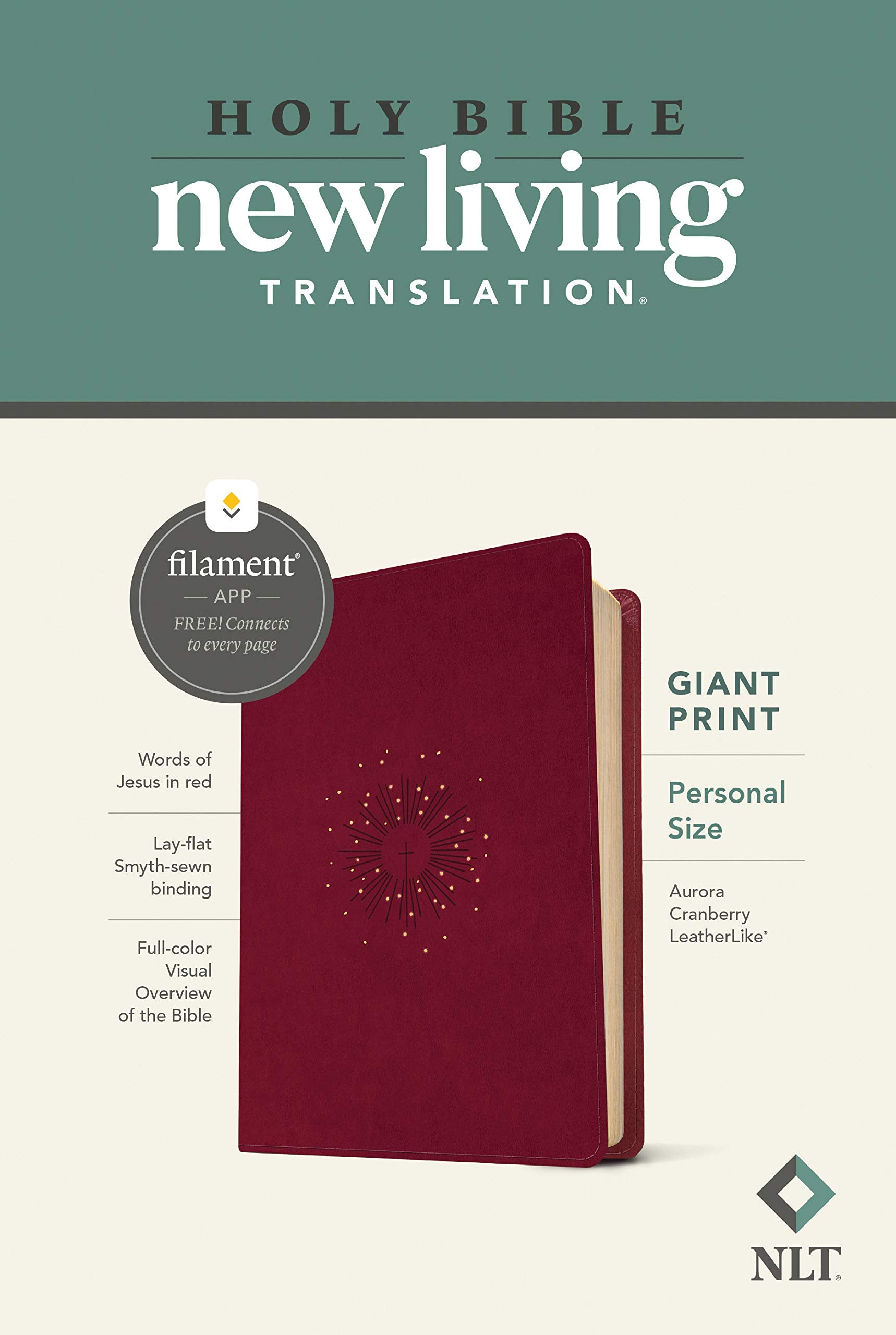 NLT Personal Size Giant Print Bible, Filament Enabled (LeatherLike, Aurora Cranberry, Red Letter)