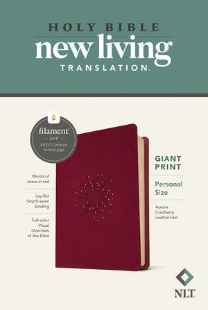 NLT Personal Size Giant Print Bible, Filament Enabled (LeatherLike, Aurora Cranberry, Red Letter)