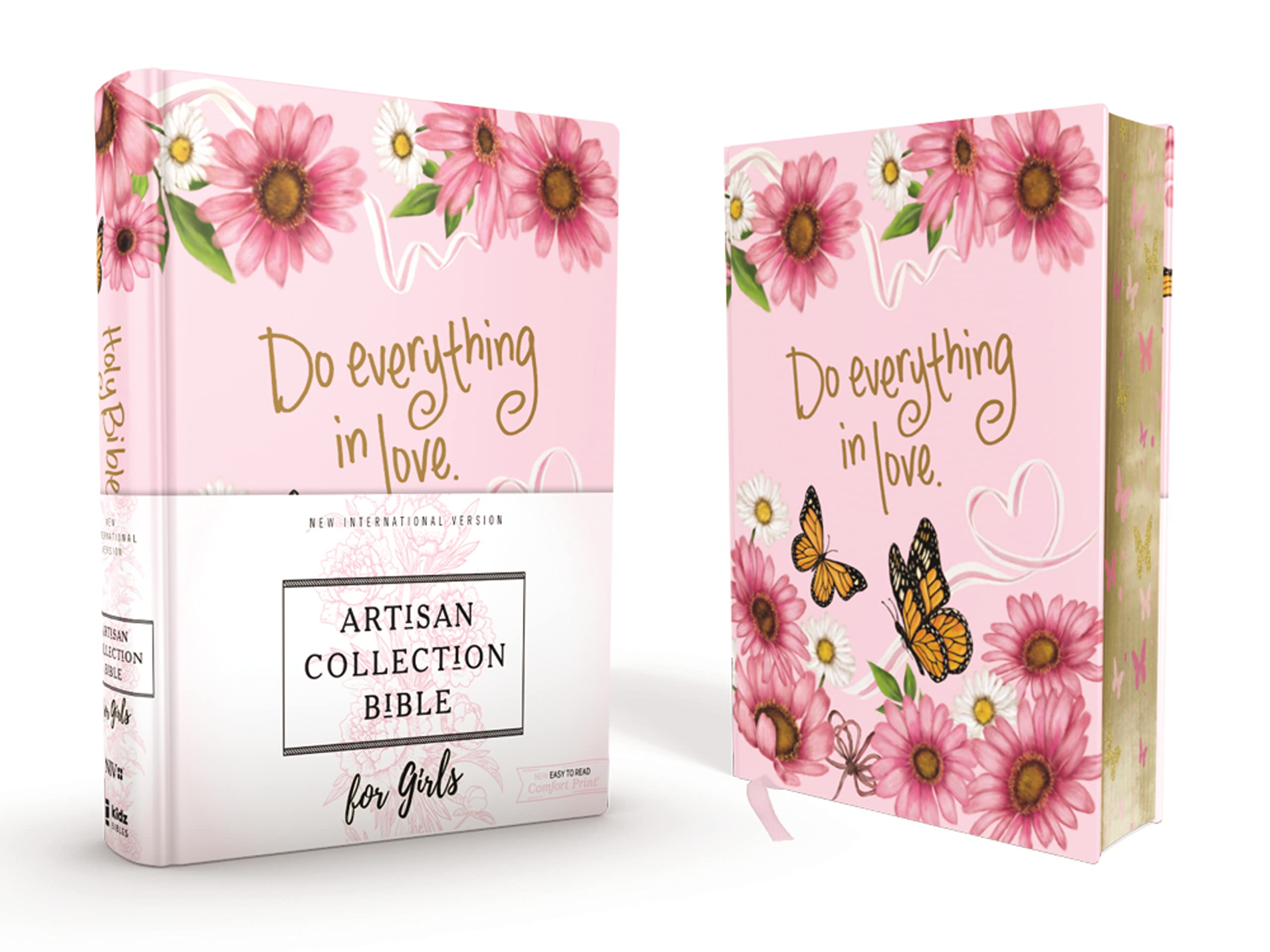 Niv, Artisan Collection Bible For Girls, Cloth Over Board, Pink Daisies, Designed Edges Under Gilding, Red Letter, Comfort Print