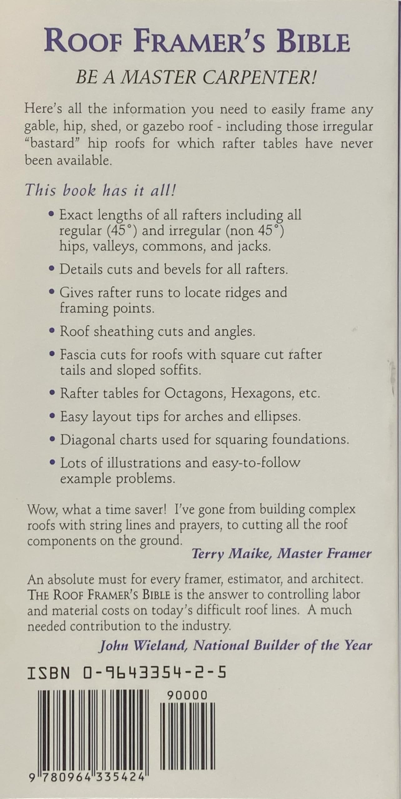 The Roof Framer'S Bible: The Complete Pocket Reference To Roof Framing,New