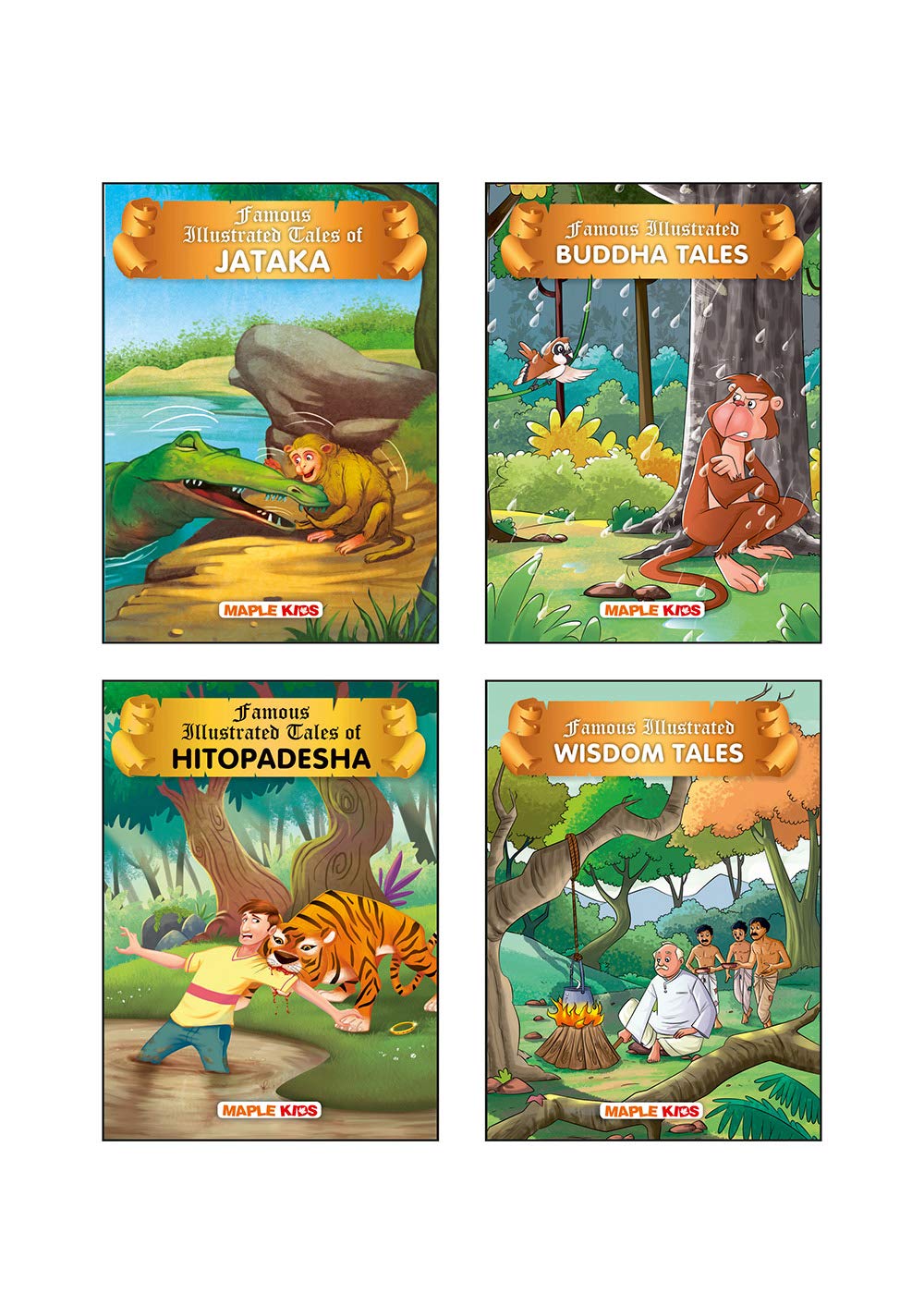 Animal Tales (Illustrated) (Set Of 4 Books) - Moral Stories - Jataka Tales, Buddha Tales, Hitopadesha Tales, Wisdom Tales - Bedtime Stories - Book For Kids 6+ Years Old