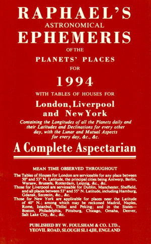 Raphael's Astronomical Ephemeries of the Planets' Places for 1994 (Raphael's Astronomical Ephemeris of the Planets' Places),Used
