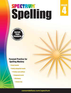 Spectrum Spelling Workbook Grade 4, Ages 9 to 10, 4th Grade Spelling Workbook, Handwriting Practice with Vowels, Diagraphs, Part,New