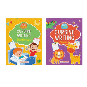 Cursive Writing Books - Words And Sentences (Set Of 2 Handwriting Books) - Level 2 - Practice Workbooks For Kids - Age 3-7 - Early Learning - Writing Book For Toddlers, Nursery, Pre-School Children