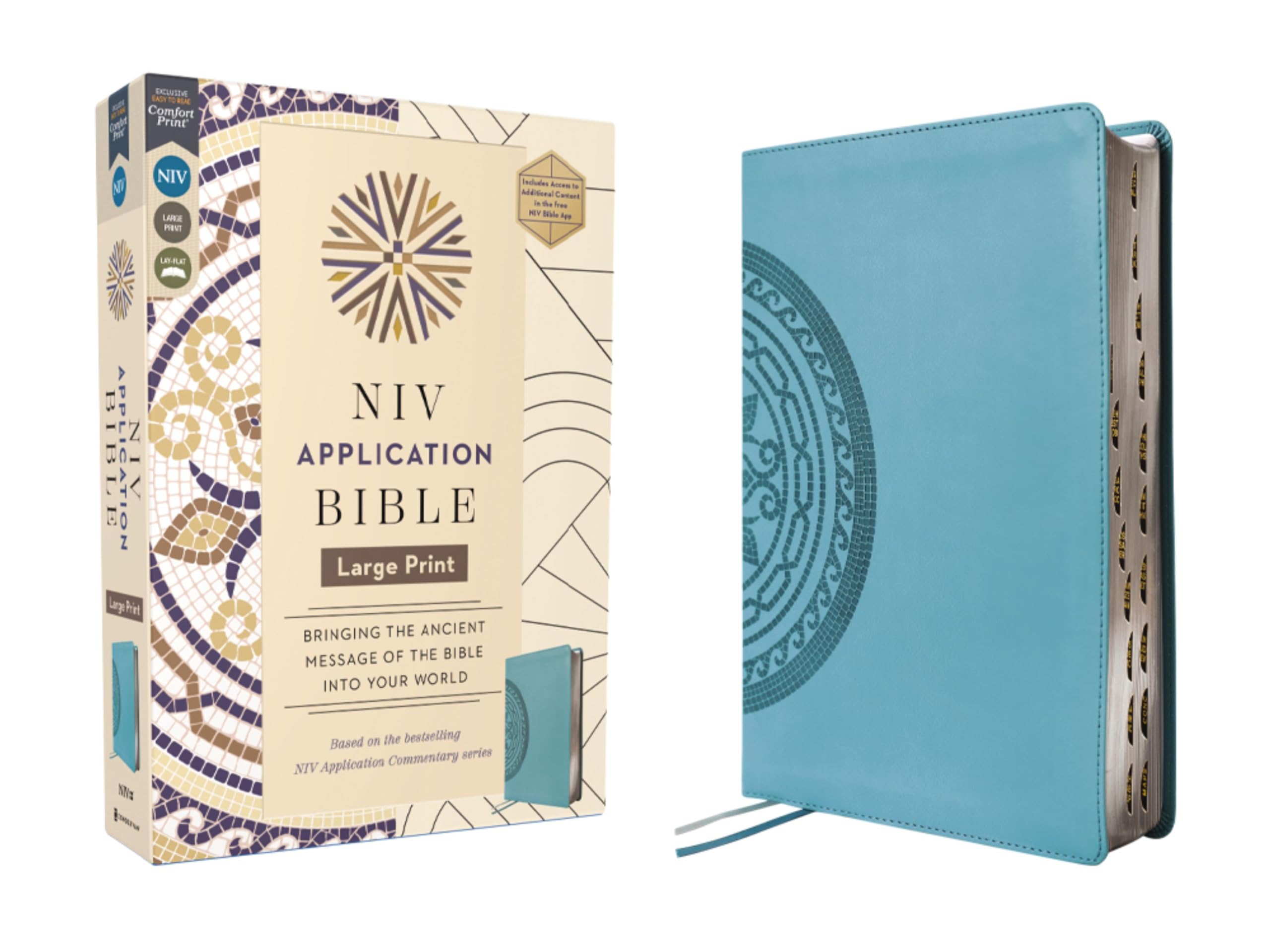 Niv Application Bible, Large Print, Leathersoft, Teal, Red Letter, Thumb Indexed, Comfort Print: Bringing The Ancient Message Of