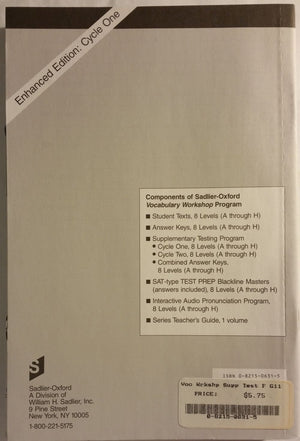 Vocabulary Workshop: Level F, Supplementary Testing Program: Cycle 1, Enhanced Edition,Used