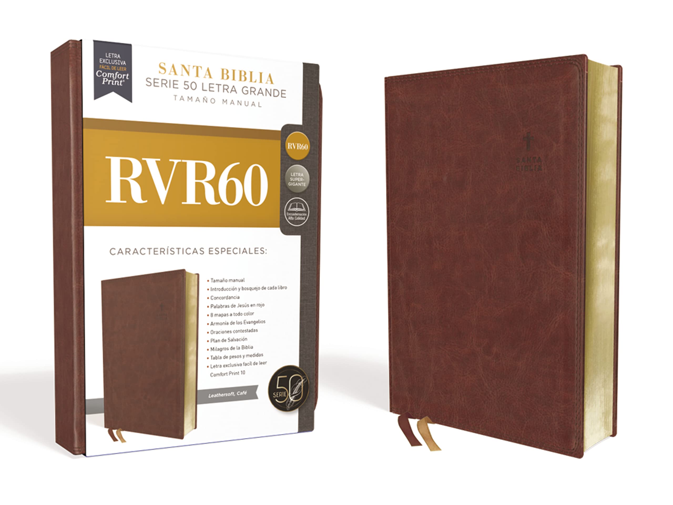 Rvr60, Santa Biblia, Serie 50, Letra Grande, Tamao Manual, Leathersoft, Caf, Comfort Print (Spanish Edition)