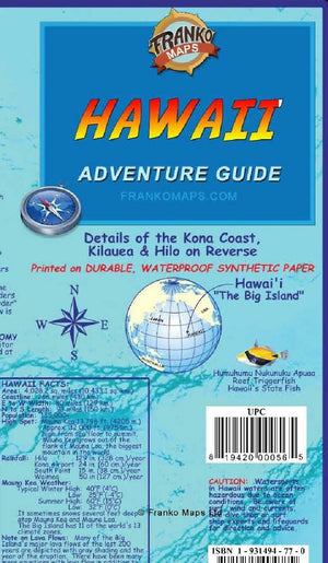 Hawaii The Big Island Adventure Guide Franko Maps Waterproof Map,New