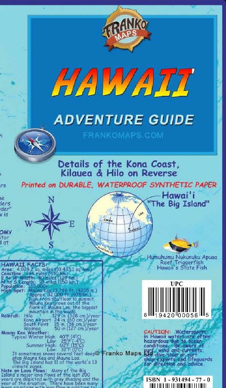 Hawaii The Big Island Adventure Guide Franko Maps Waterproof Map,New