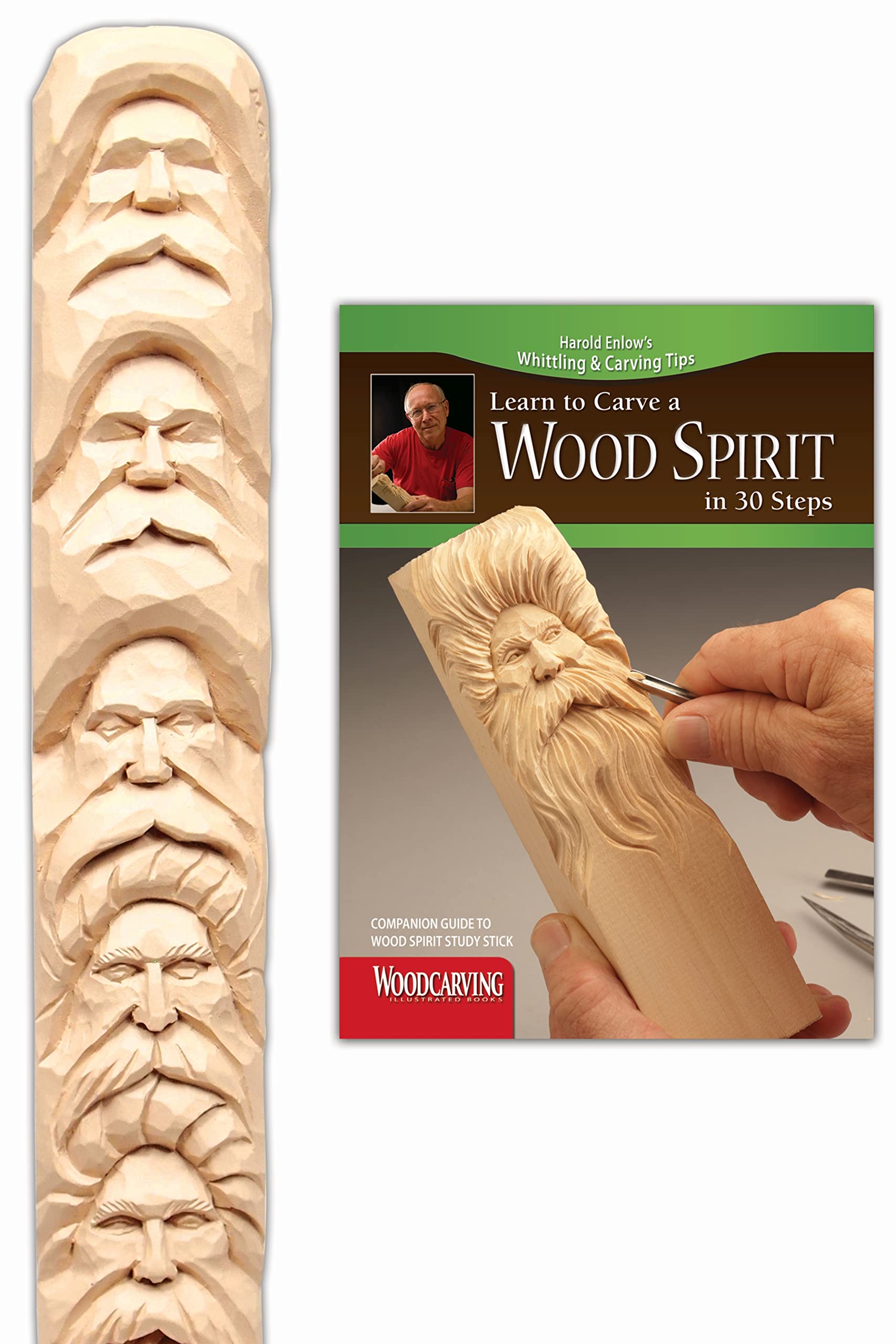 Wood Spirit Study Stick Kit (Learn to Carve Faces with Harold Enlow): Learn to Carve a Wood Spirit Booklet & Wood Spirit Study S,New
