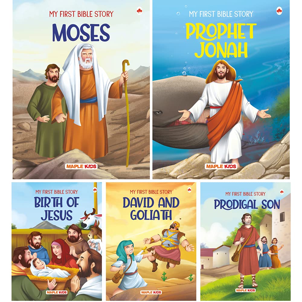 Bible Stories - David And Goliath, Birth Of Jesus, Prodigal Son, Prophet Jonah, Moses - For Children (Illustrated) (Set Of 5 Books)