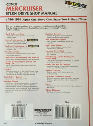 Haynes Clymer Mercruiser Stern Drive Shop Manual B742: 1986-1994, Alpha One, Bravo One, Two & Three