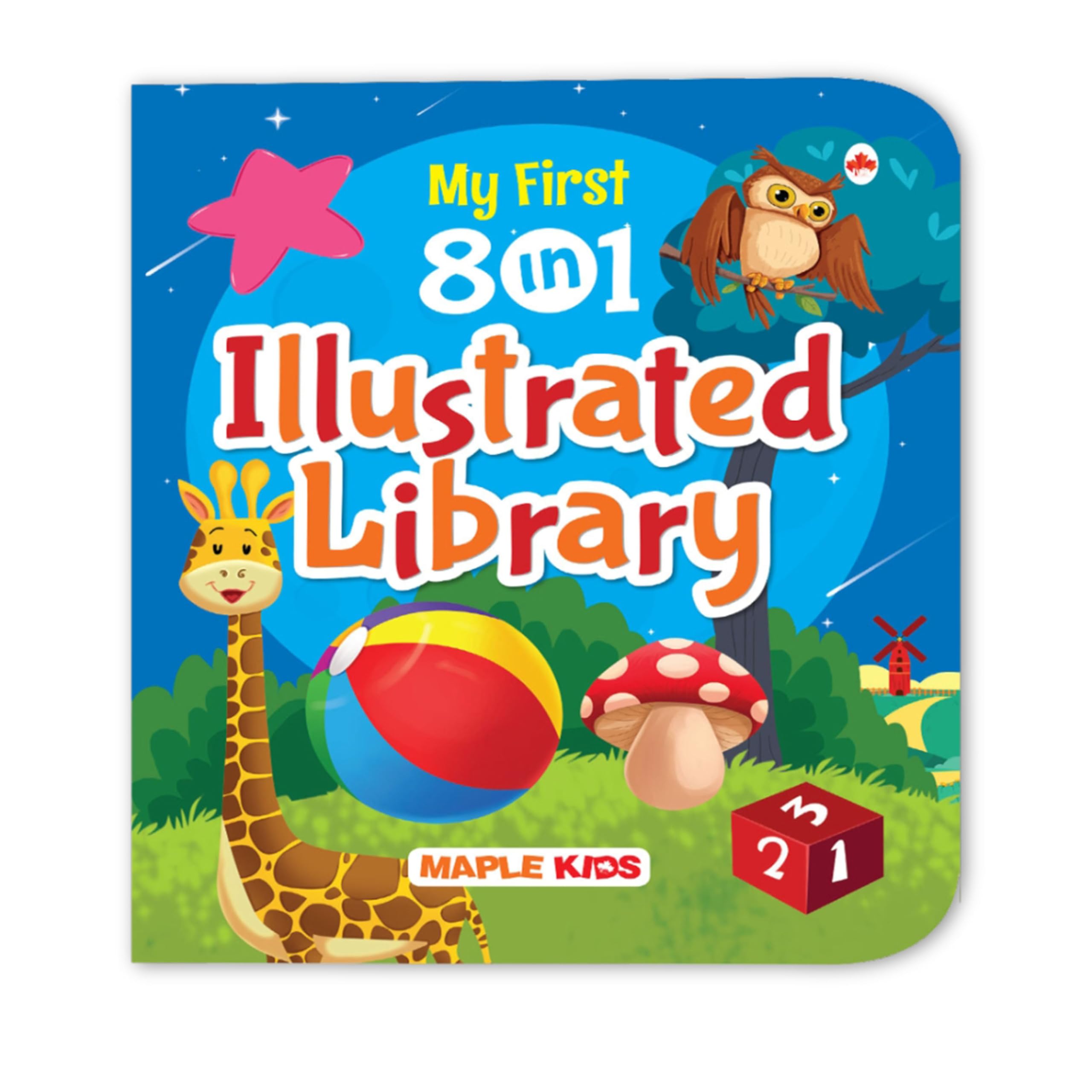My First 8 In 1 Illustrated Library Board Book - Alphabet, Numbers, Animals, Birds, Colours, Shapes, Fruits, Vegetables - Board Book For Kids - Age 0 - 2 Years