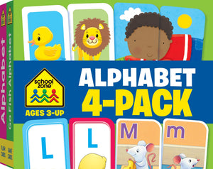 School Zone  Alphabet 4Pack Flash Cards  Ages 3+, Preschool, Kindergarten, Go Fish Alphabet, Threeletter Words, Alphabet Mat