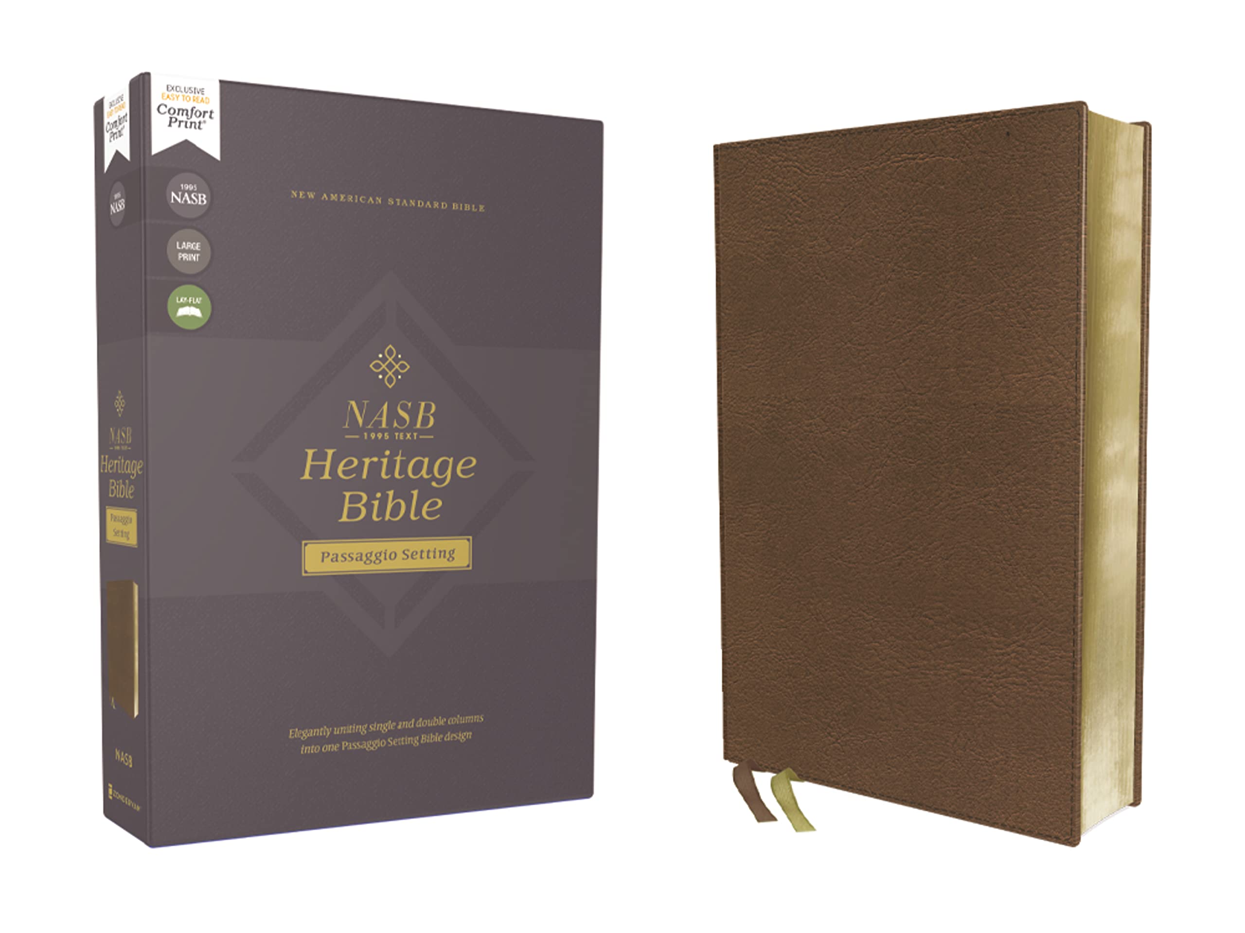 NASB, Heritage Bible, Passaggio Setting, Leathersoft, Brown, 1995 Text, Comfort Print: Elegantly uniting single and double colum,New