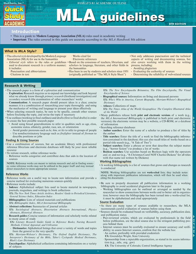 MLA Guidelines (Quick Study Academic),Used