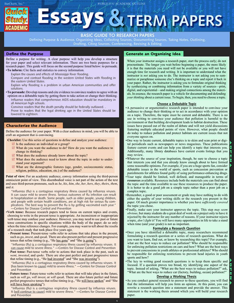 Essays & Term Papers (Quick Study Academic),Used
