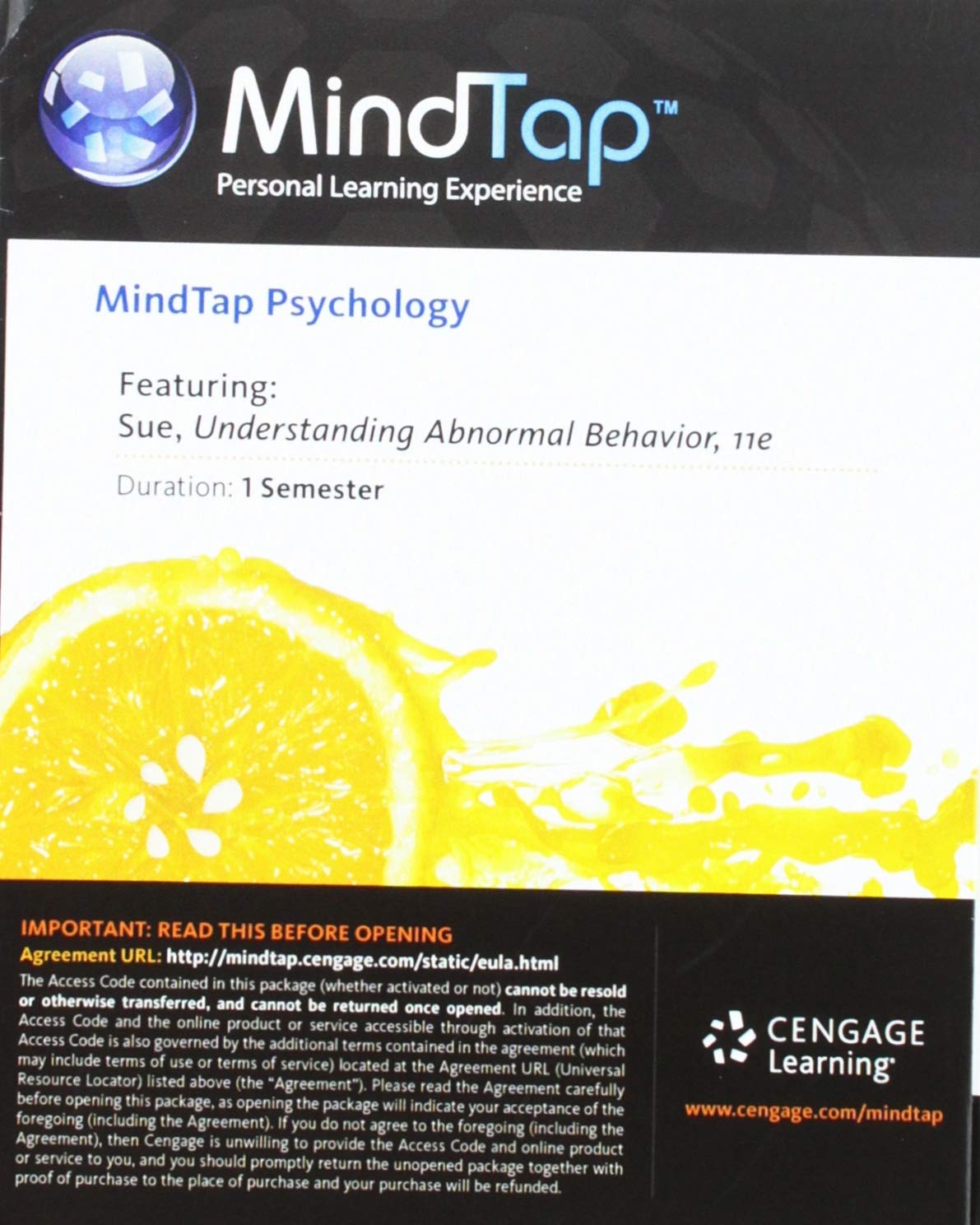 MindTap Psychology, 1 term (6 months) Printed Access Card for Sue/Sue/Sue/Sue's Understanding Abnormal Behavior, 11th,Used