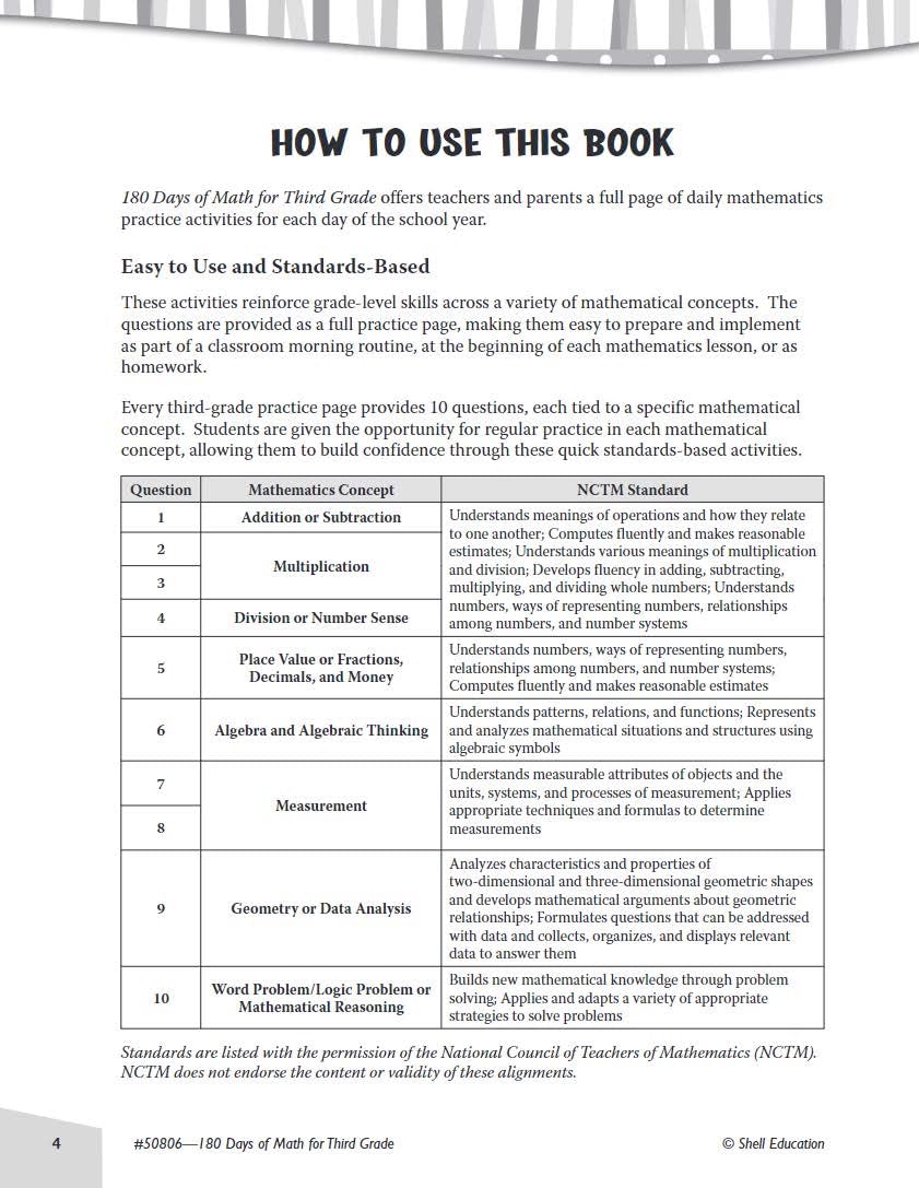 Shell Education 180 Days of Math for Third Grade (180 Days of Practice),New