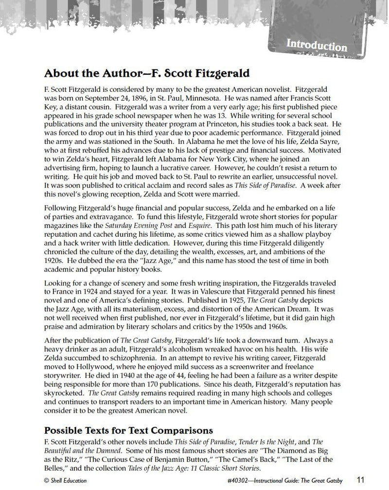 The Great Gatsby: An Instructional Guide for Literature  Novel Study Guide for High School Literature with Close Reading and Wr,Used