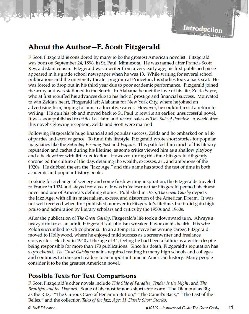 The Great Gatsby: An Instructional Guide for Literature  Novel Study Guide for High School Literature with Close Reading and Wr,Used