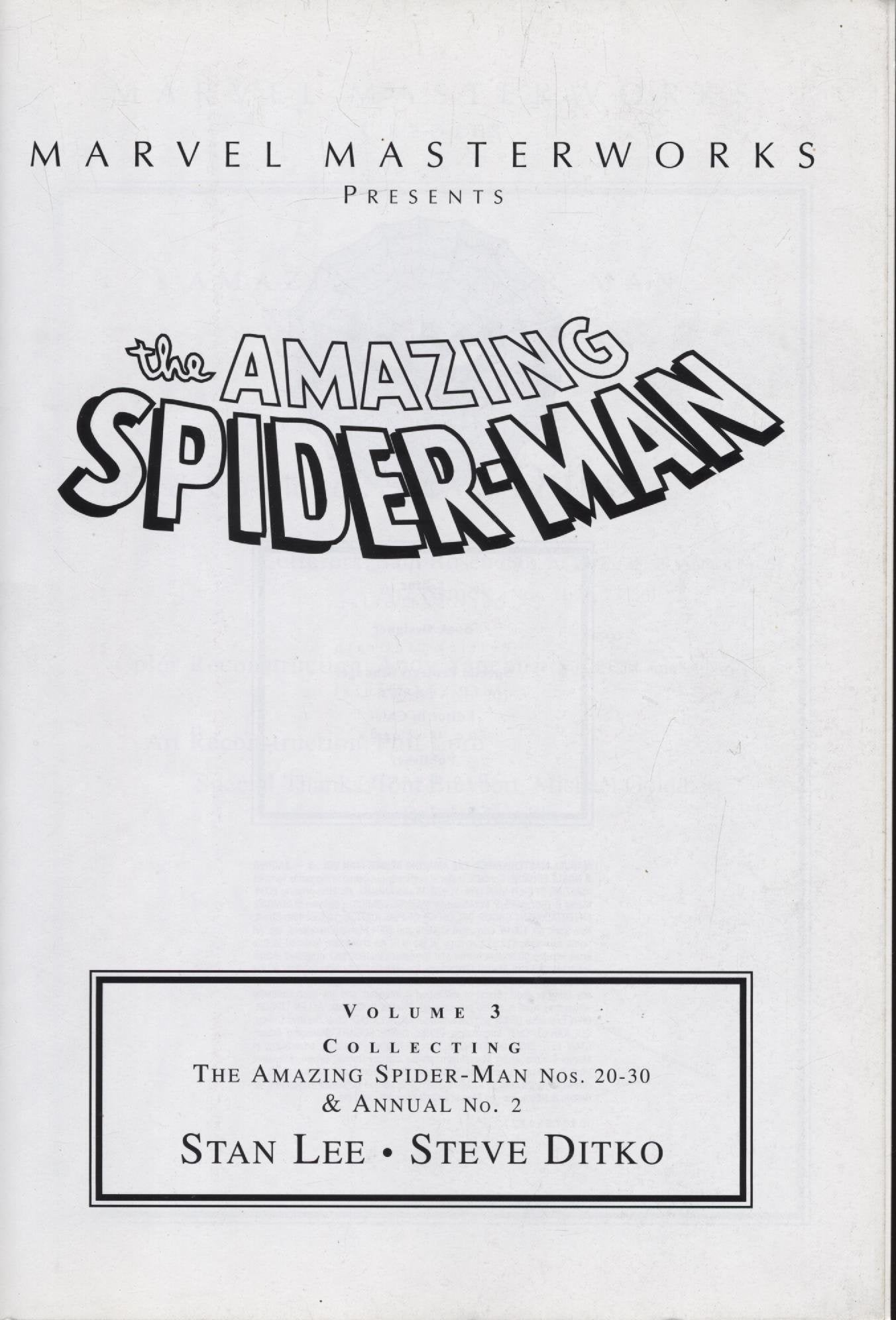 Marvel Masterworks Presents The Amazing Spiderman Volume 3 (Nos. 2030&Annual No. 2),Used