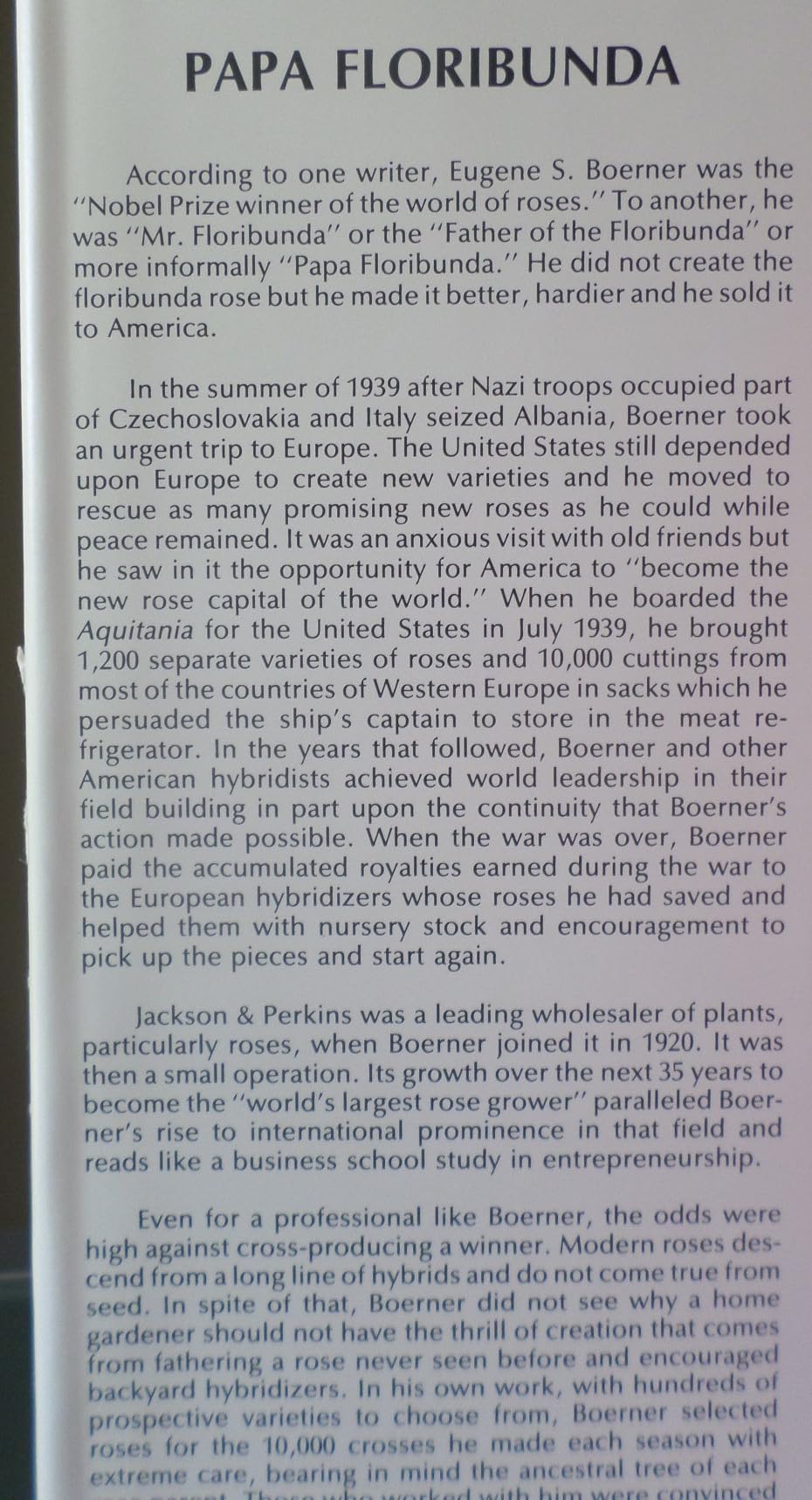Papa Floribunda: A biography of Eugene S. Boerner,Used