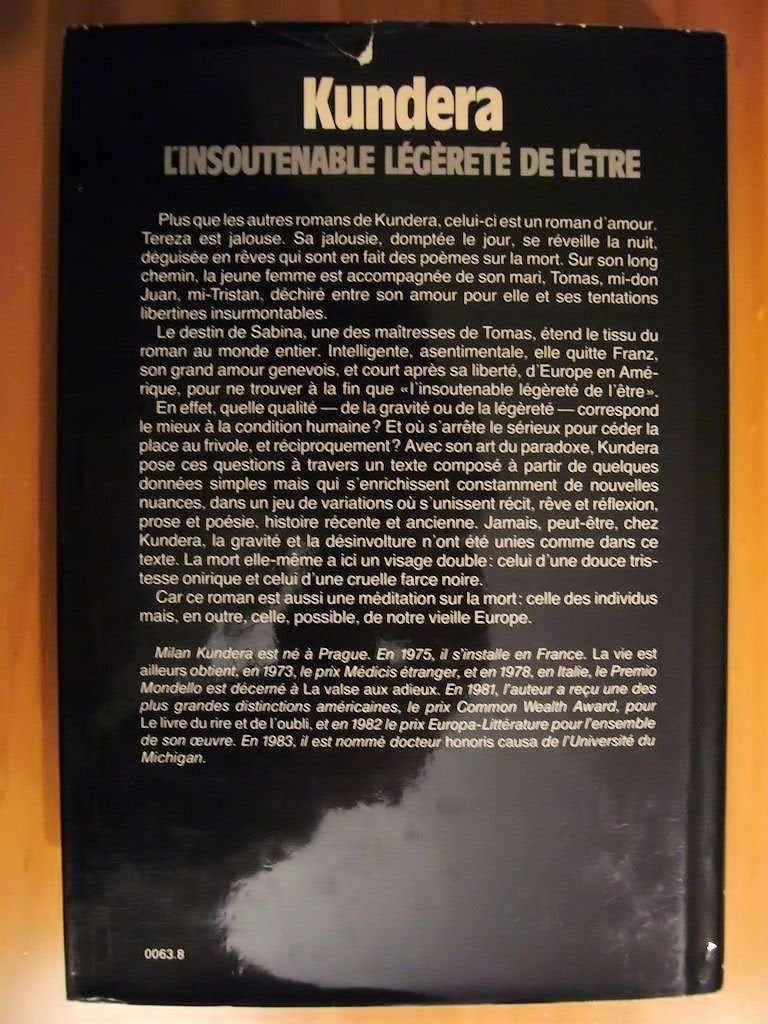 L'insoutenable legerete de l'e^tre: Roman (Du monde entier) (French Edition),Used
