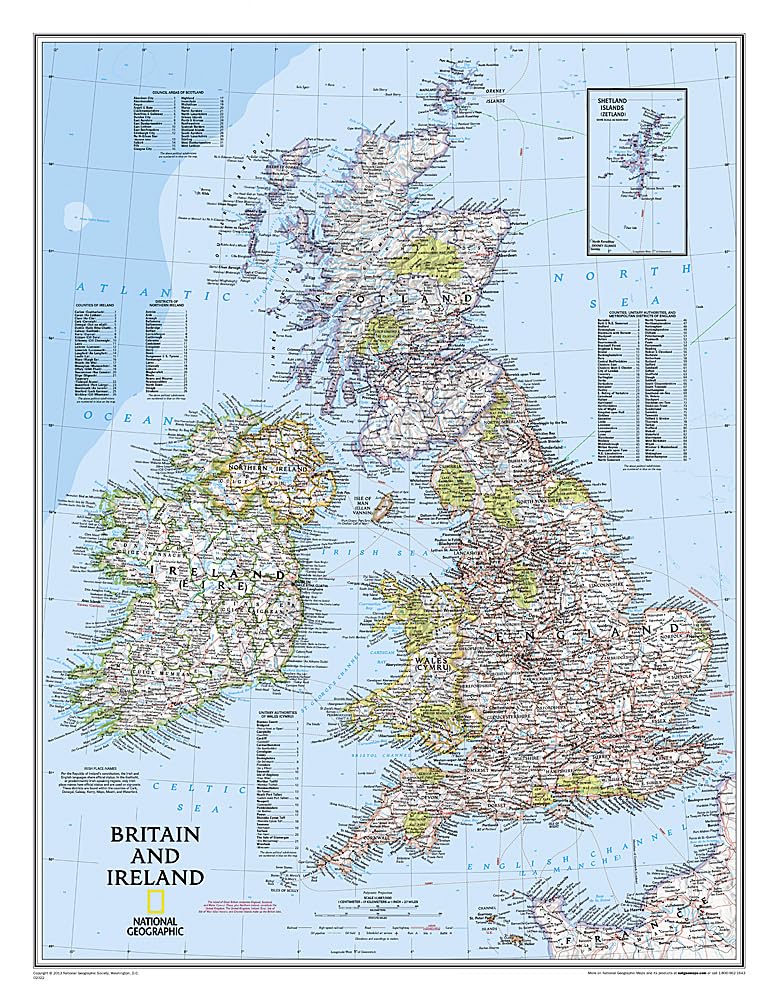 National Geographic: Britain and Ireland Classic Wall Map (23.5 x 30.25 inches) (National Geographic Reference Map),Used
