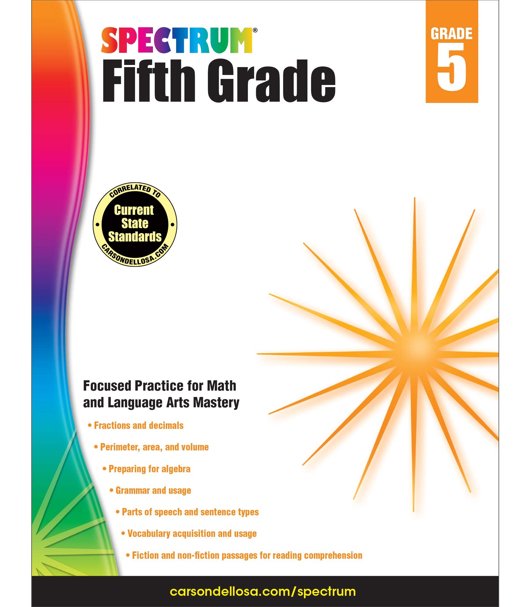 Spectrum Grade 5 Math & Language Arts Workbook5th Grade State Standards for Geometry, Algebra Prep, Vocabulary, Nonfiction, Fic,Used