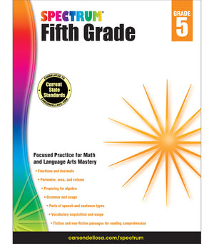 Spectrum Grade 5 Math & Language Arts Workbook5th Grade State Standards for Geometry, Algebra Prep, Vocabulary, Nonfiction, Fic,Used