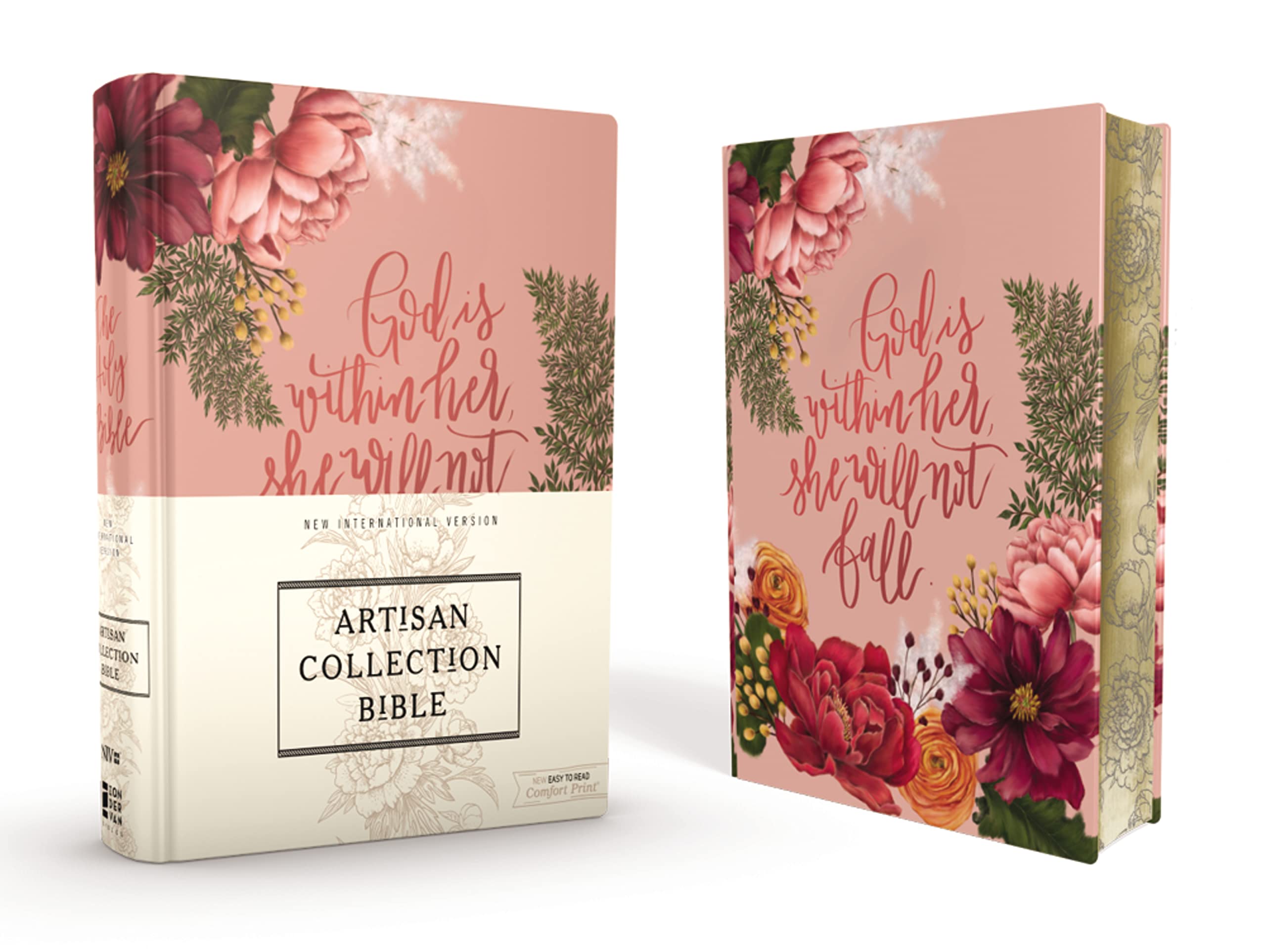 Niv, Artisan Collection Bible, Cloth Over Board, Pink Floral, Designed Edges Under Gilding, Red Letter, Comfort Print,New