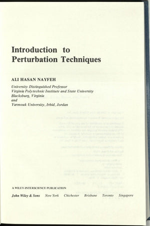 Introduction To Perturbation Techniques,New