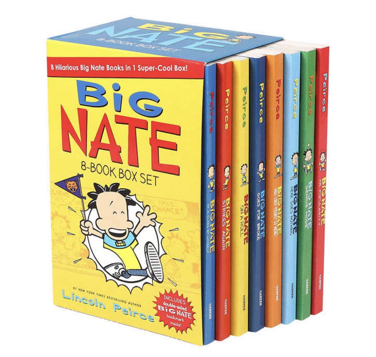 Big Nate Lincoln Peirce Series 8 Books Box Gift Set Includes Mr Popularity,Genius Mode, Here Goes Nothing,What Could Possibly go,Used